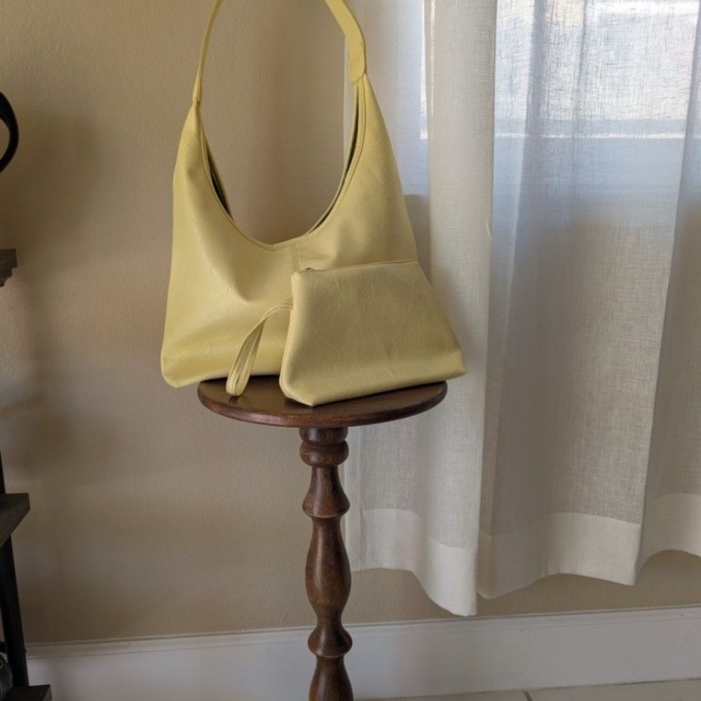 Butter Yellow Faux Leather Tote and Wristlet